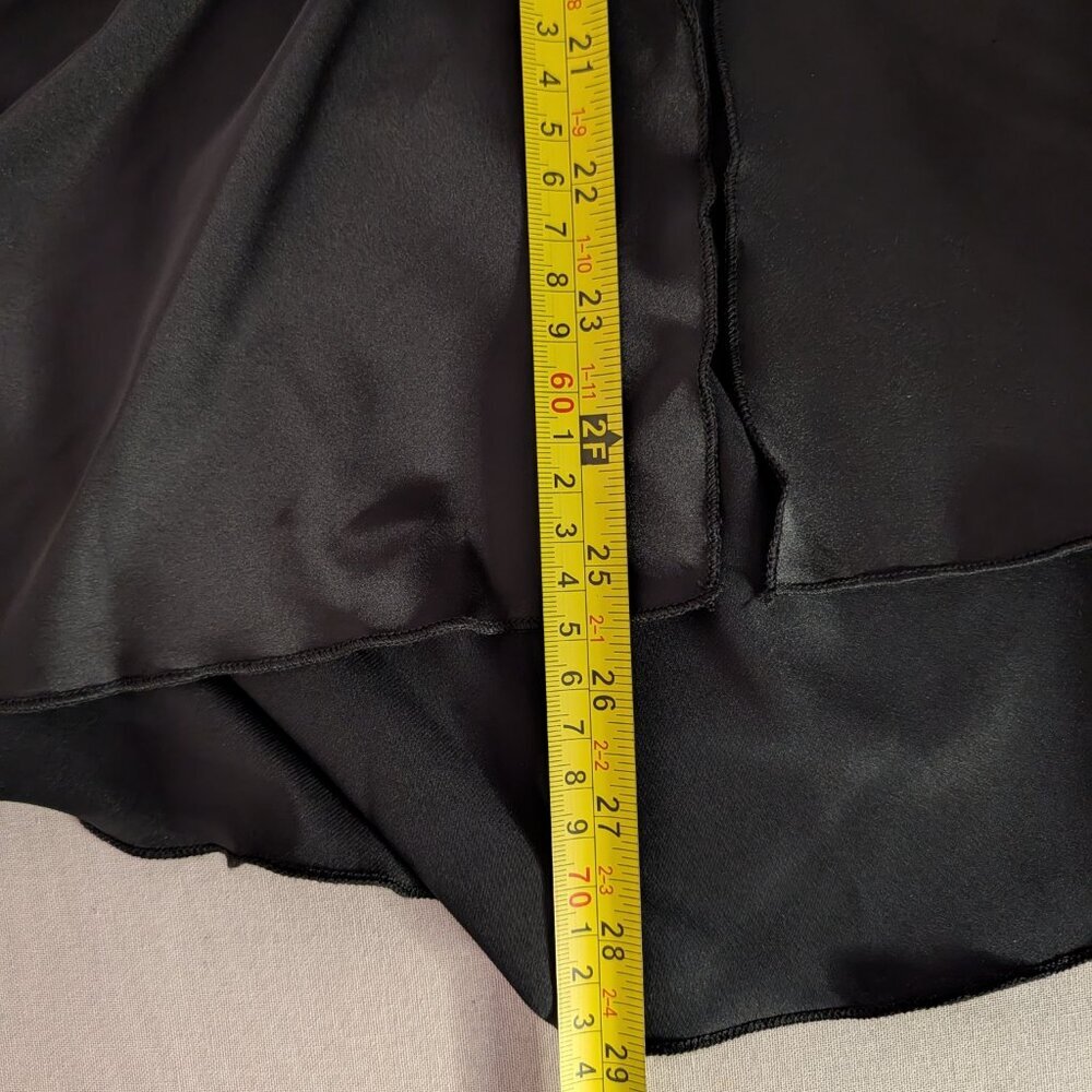 Black Satin Lace Mini Nightgown Ruched Sides Single Strap Chemise - Picture 11 of 11